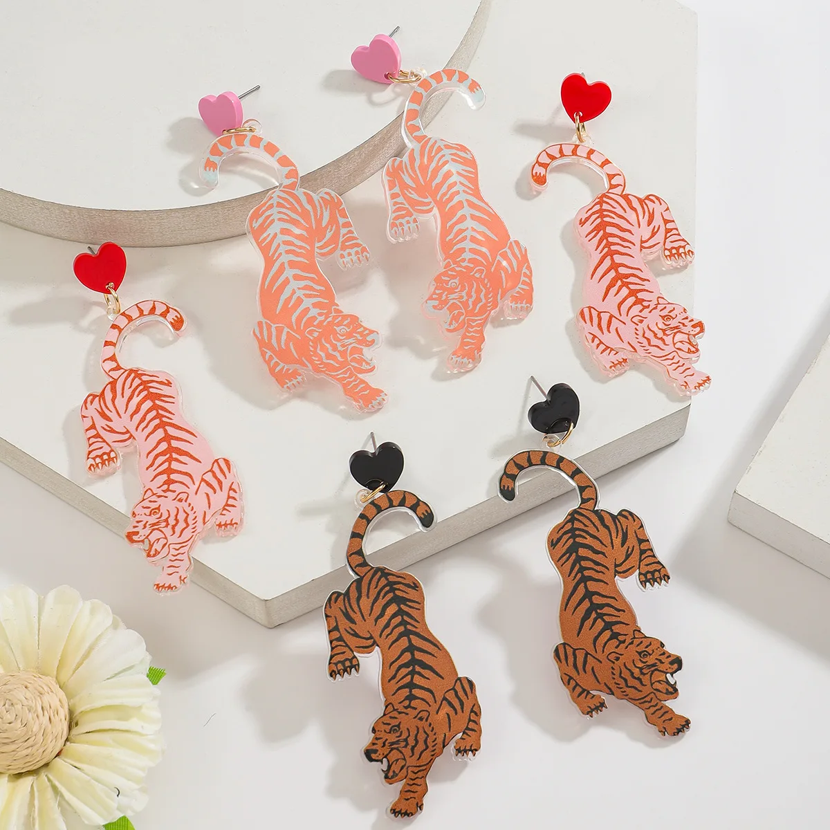 New multi-color earrings, exaggerated heart tiger board earrings, party trendy style earrings for women