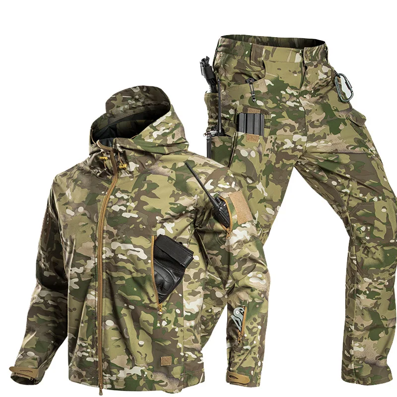 

Multi-Pocket Tactical Jacket Set for Men, Waterproof Windproof Wear-resistant Outdoor Mountaineering Coat Spring Autumn