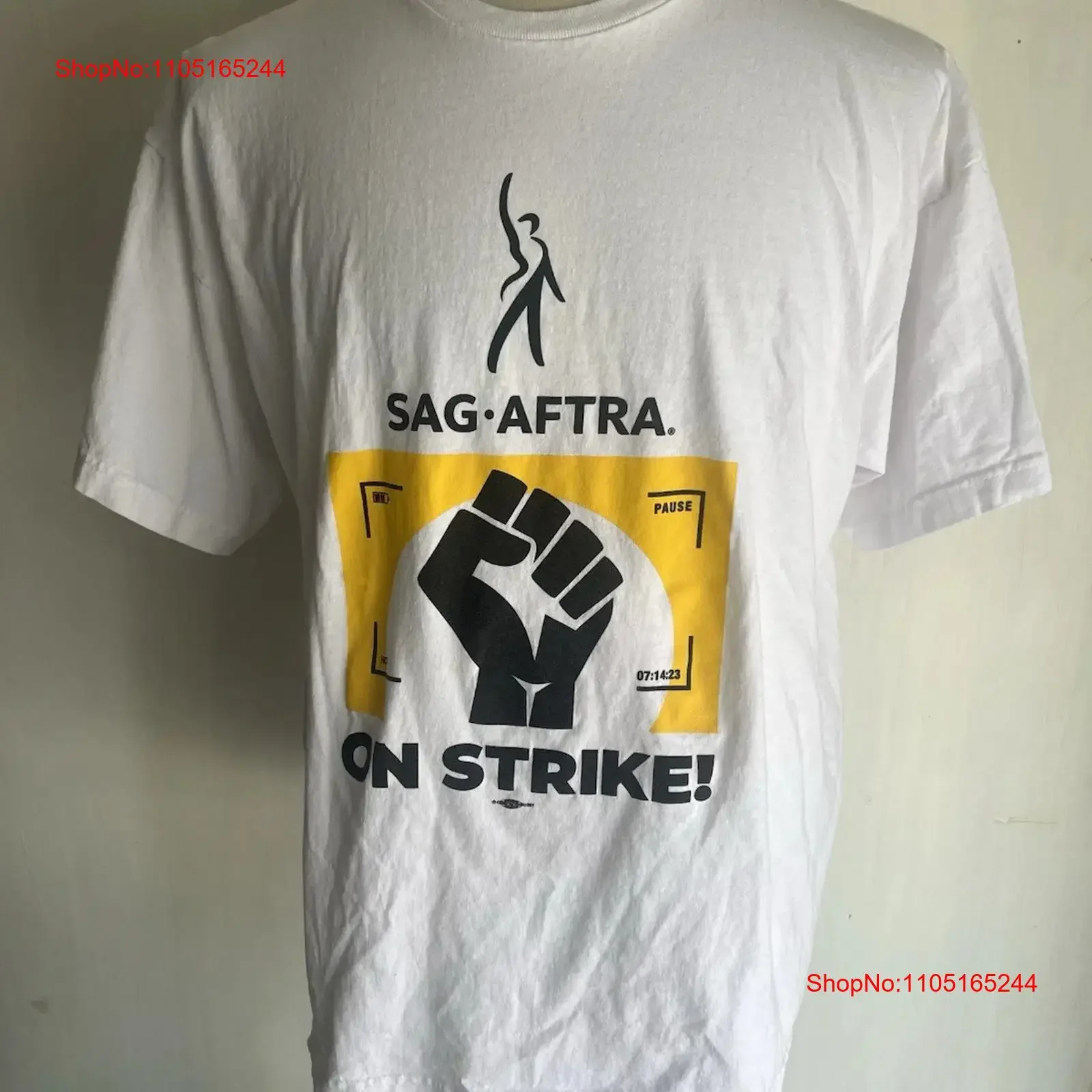 تي شيرت SAG AFTRA ON STRIKE 2023 صورة الحركة للاتحاد التلفزيوني مقاس XL عتيق ملابس الشارع المغسولة أنيقة للجنسين غير رسمية