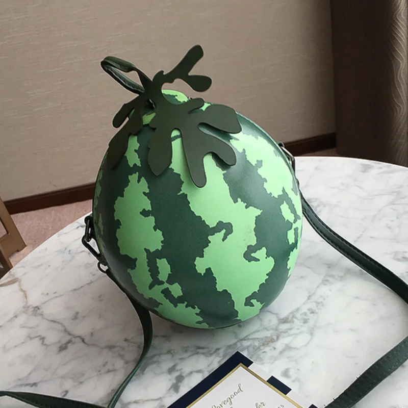 

Watermelon Print Round Bag for Women Trend 2024 Summer Cartoon Cute Handbag Leather Fashion Party Crossbody Shoulder Bag Ladies