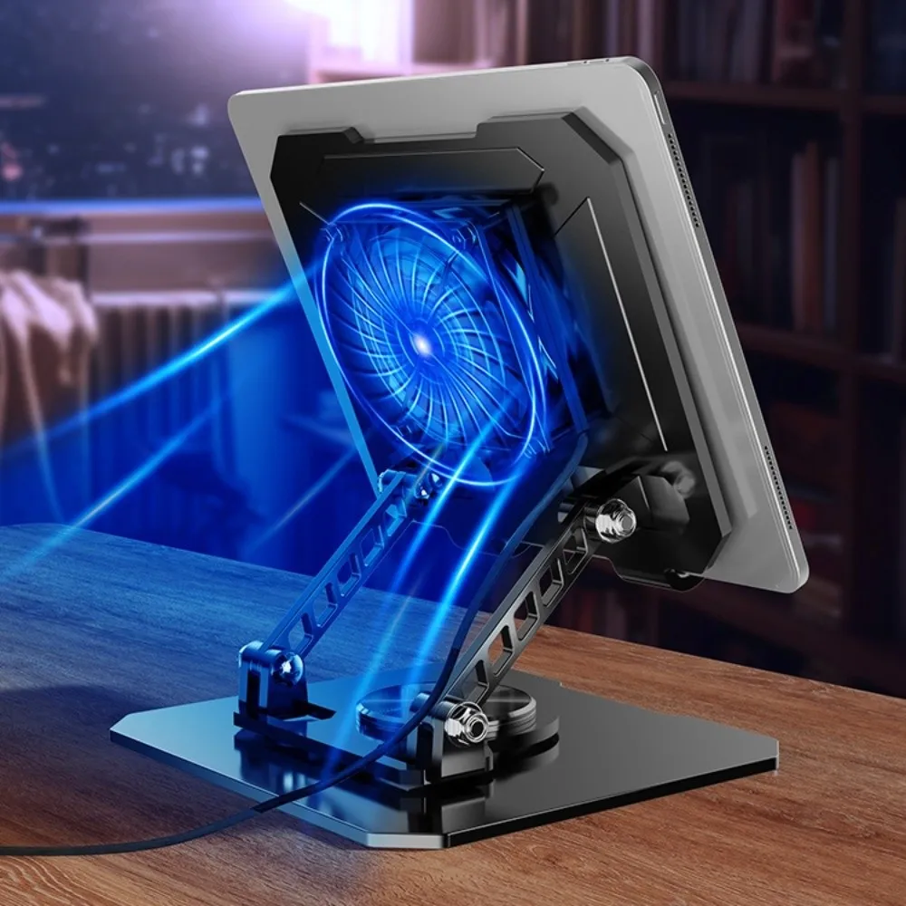 360 ° Rotatable Cooling Fan Tablet Bracket Adjustable Foldable Tablet Cooler Base Stand Cooling Heat Dissipation