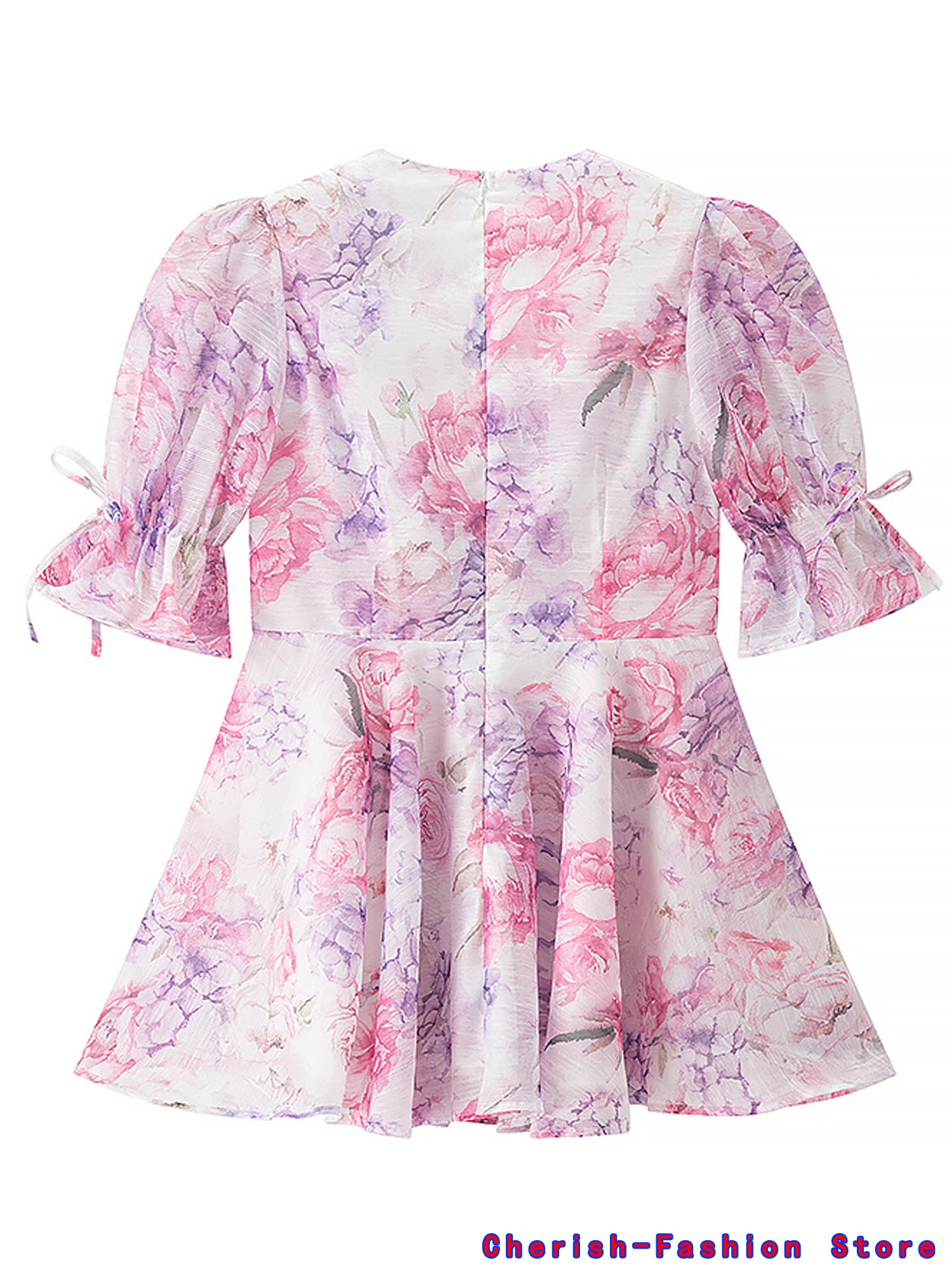 Bloem Gedrukt Korte Bladerdeeg Mouw Mini Jurk Vrouwen V-hals Strand Vakantie Zomer Korte Vestido 2025, Strand A-lijn Sexy Casual Gown