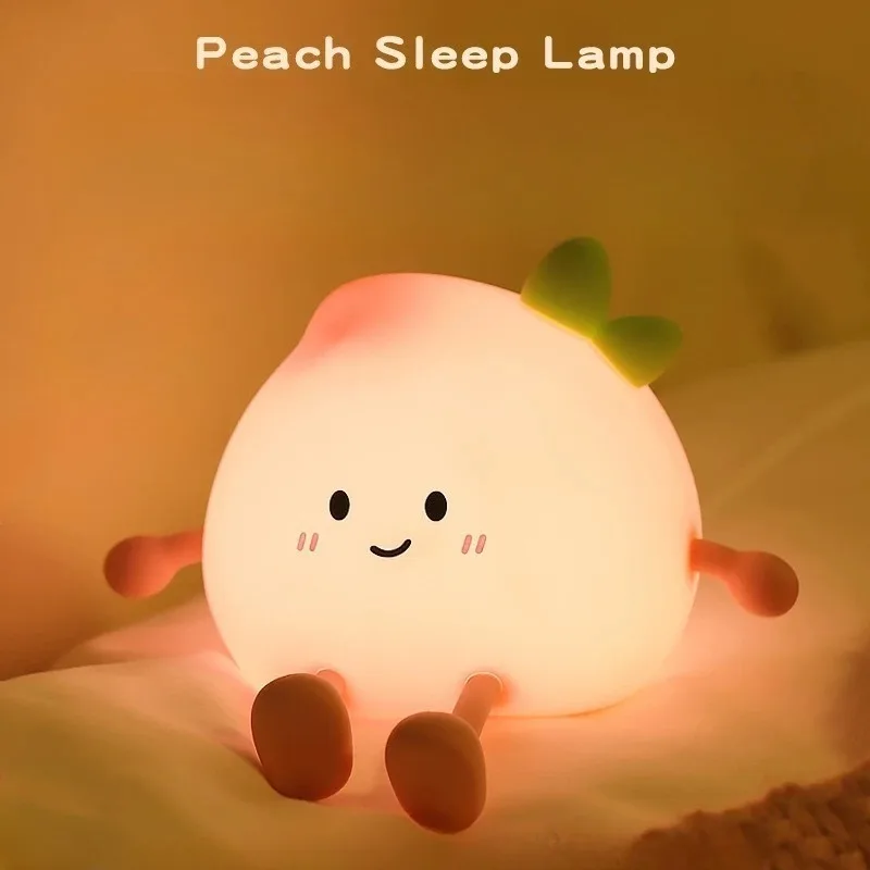 

Сенсорный ночник с силиконовой зарядкой — милый персиковый дизайн для спальни и детской, портативный и уход за глазами светодиодный ночник для детей