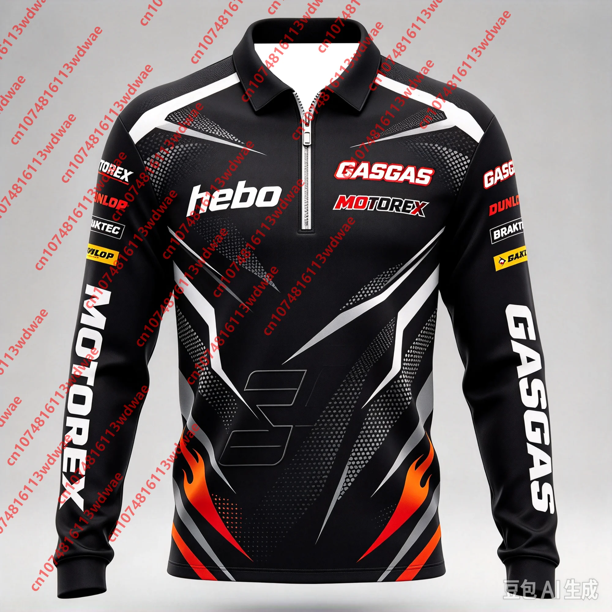 Men's GASGAS HEBO Motocross Racing Long Sleeve Polo Jersey Half Zip Quick Dry Mesh Shirt Bike Riding Top for Motorbike Riders