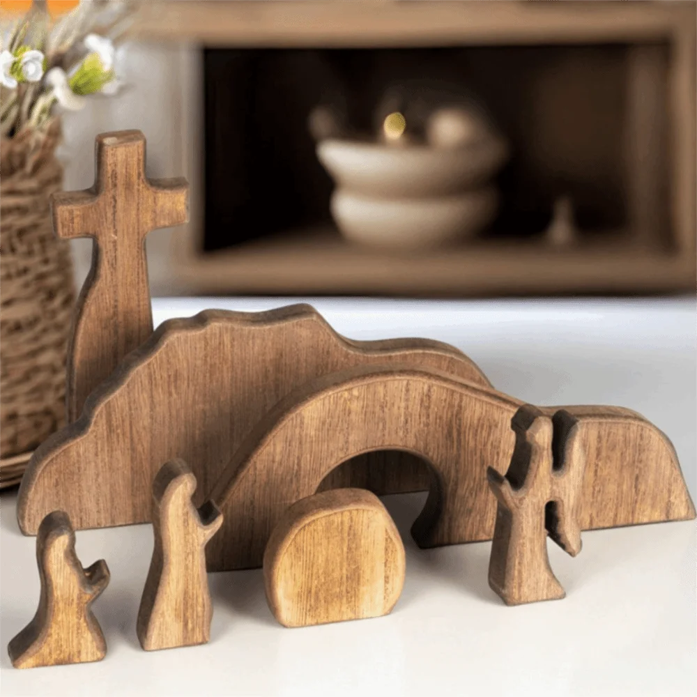 

Portable Wooden Empty Tomb Easter Scene Ornament DIY Mini Jesus Tomb Tray Set Decorative Jesus Nativity Scene Decor Christian