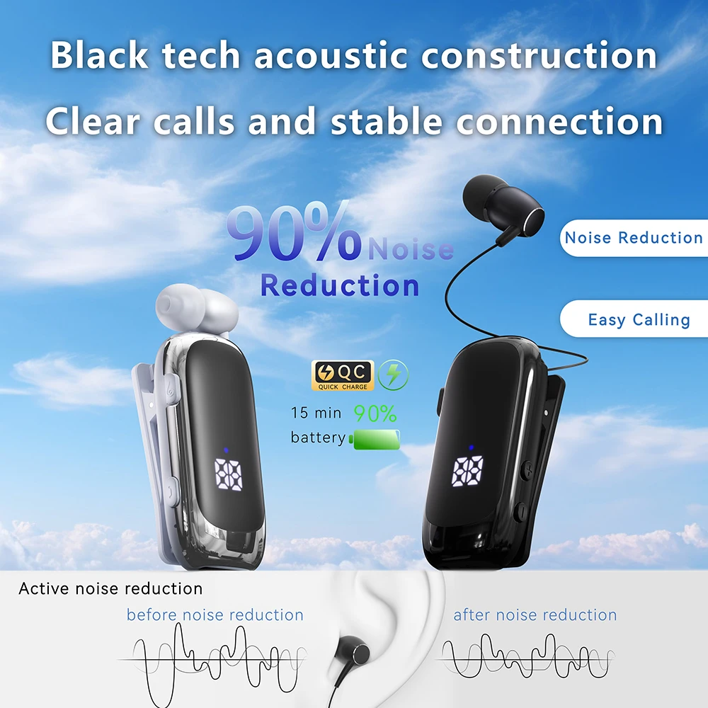 Mini Portable Bluetooth Wireless Headphones BT5.4 In-Ear Headset Wear Clip Hands Free Earphones Lotus Ears With Wire Type c