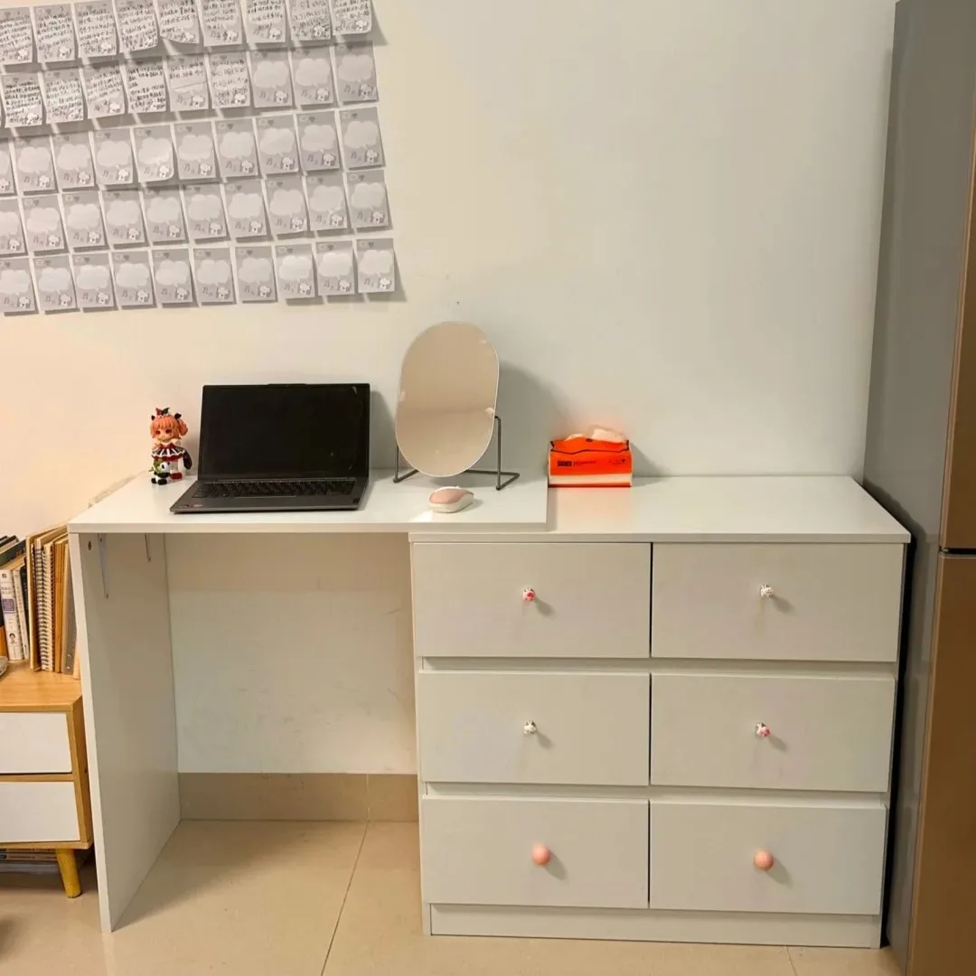 %Latest Minimalist Solid Pine Wood LED Lighted Mirror Eco-Friendly Vanity Table Multi-Drawer Storage Apartment Modular Dimmable