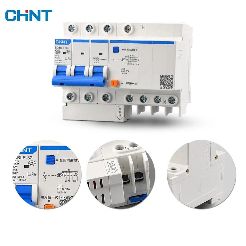 CHNT NXBLE-63 Residual  current operated circuit breaker RCBO  6KA  type C 4P  30mA  50HZ 6A 10A 16A 20A 25A 32A 40A 50A 63A