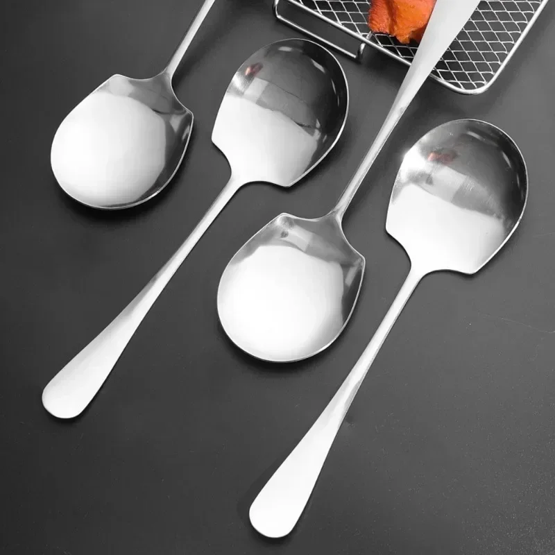 Larg Spoon Long Handle Spoons Kitchen Dinner Dish Soup Rice Western Restaurant Bar Public Scoop Stainless Steel Round Head Ladle