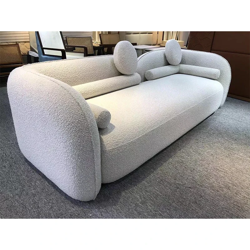 Modern Hotel Reception Sofa Combination Living Room Sofa Nordic Light Luxury Curved Beauty Salon Sofa Lamb Velvet Couch