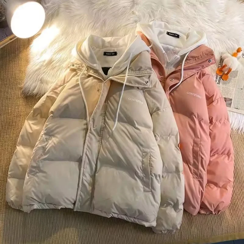 2026 Korean Winter Loose Cotton Clothes Women Parkas Coat Multi-functional Fake Two Pocket Zipper Thick Warm Down Cotton Jacket
