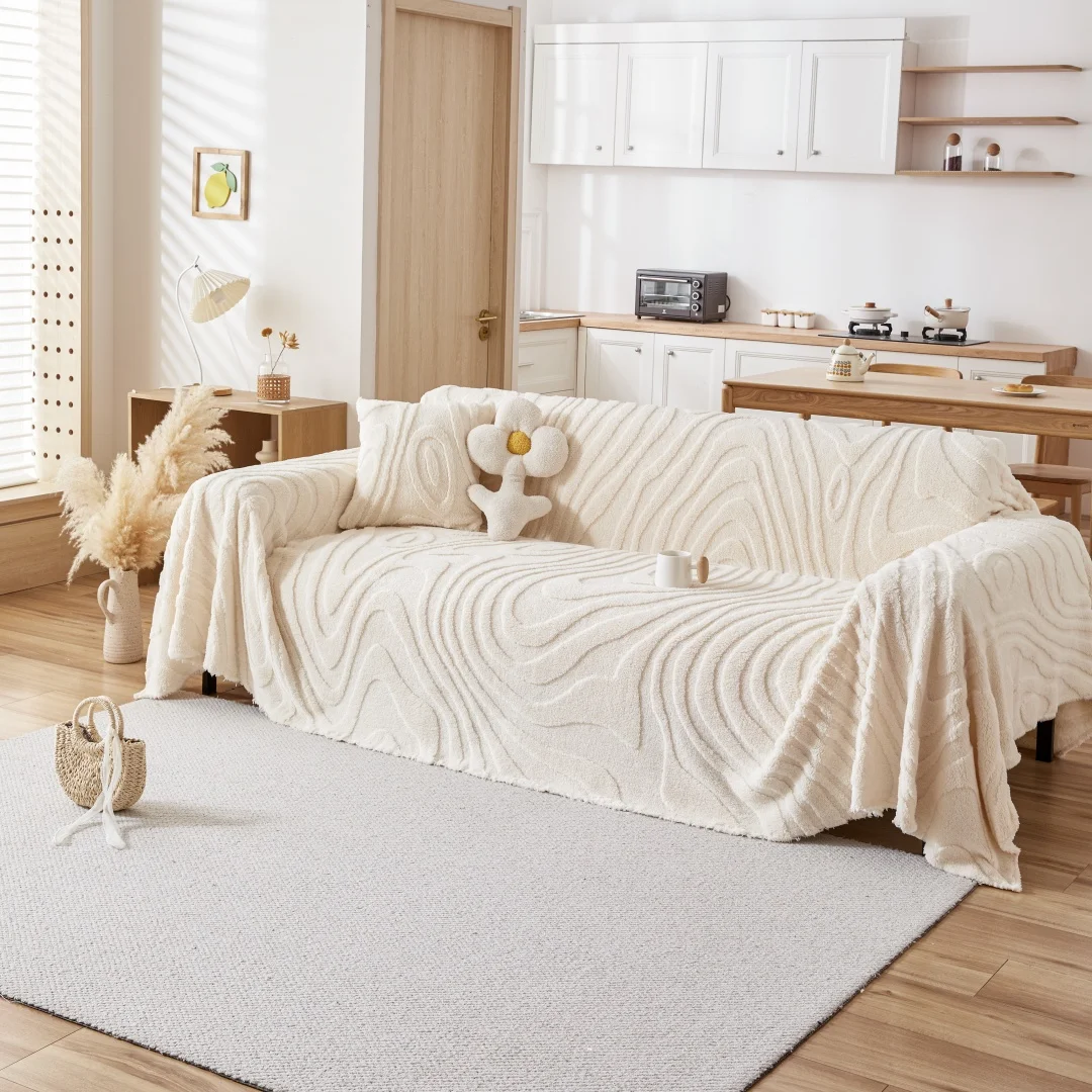 Tuffed Fleece Warm Soft Sofa Towel Geometric Lines Jacquard Mordern Simple Pattern Multiuse Sofa Cover Blanket for Living Room