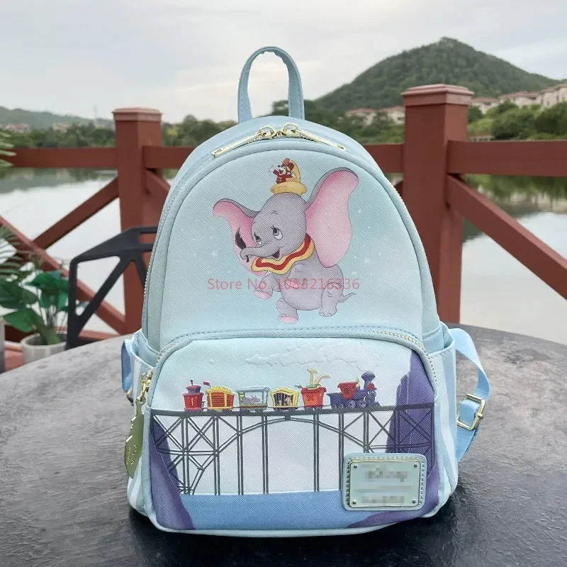 Loungefly Disney Dumbo Flying Circus Tent Girl Double Strap Shoulder Bag Faux Leather Striped Mini Backpack Kids Schoolbag Gift