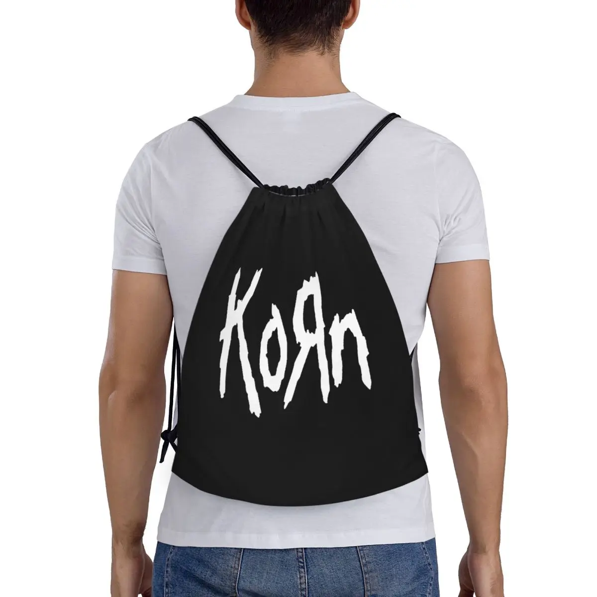 Borse zaino con coulisse con logo e simbolo Korns personalizzate Donna Uomo Sacchi leggeri per sport da palestra Rock Band per yoga