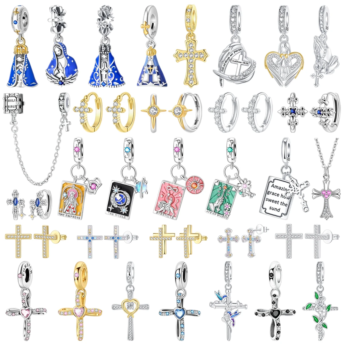 Breloque originale en argent sterling 925, croix, carte de tarot, zircon, pour boucles d'oreilles, perles, pendentifs, bracelets, colliers, bijoux DIY pour femme, cadeau
