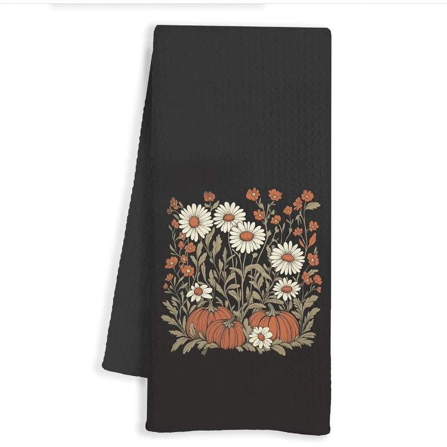 

Черная осень, ромашка, цветочная тыква, кухонные полотенца, фермерский дом, осенняя тыква, урожай, блюдо, чайные полотенца для рук для кухни, осенний декор