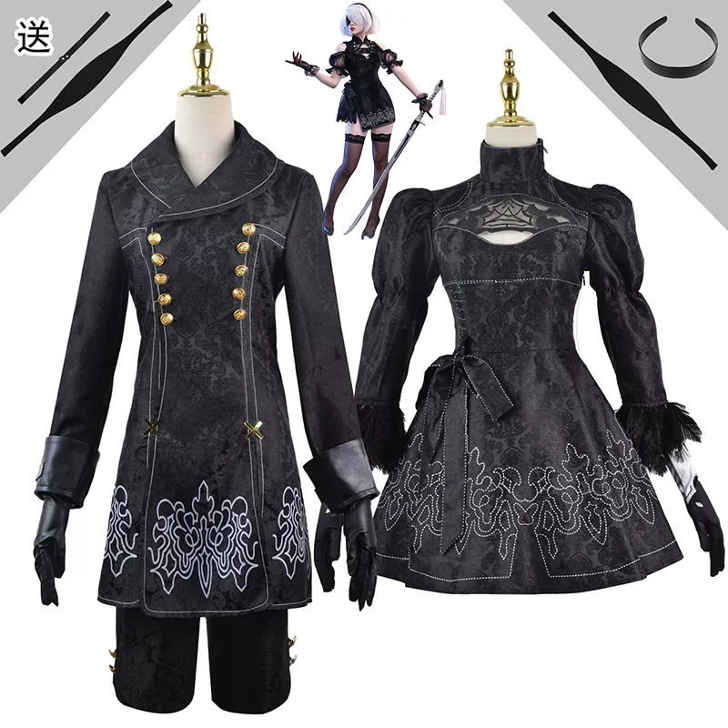 FC6Anime Nier Automata Yorha 2B 섹시한 코스프레 복장 남성 여성 복장 가발 변장 의상 플러스 사이즈 멋진 파티 섹시한 블랙 @ FC8!