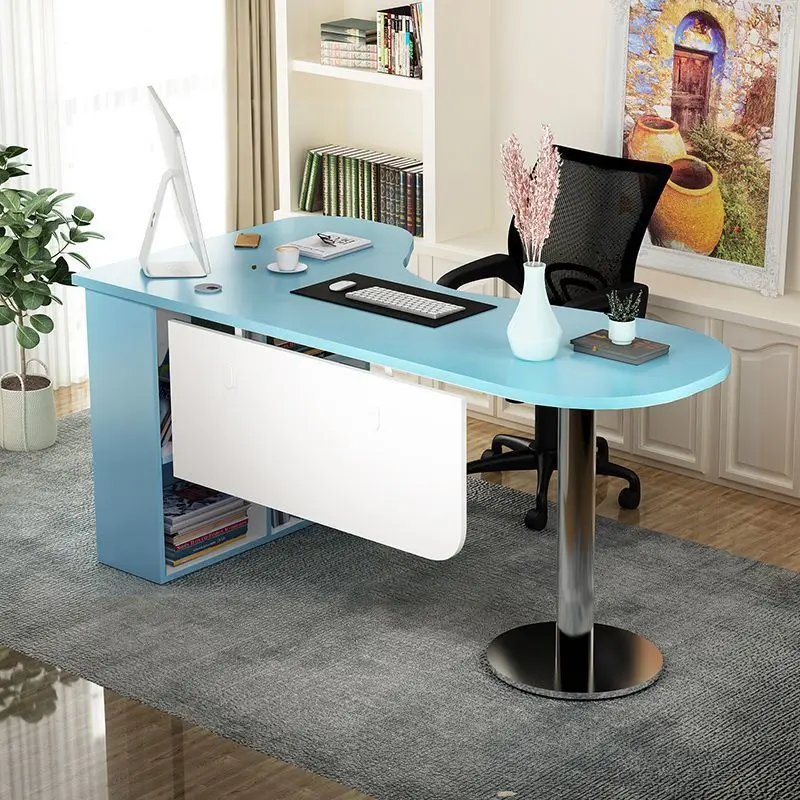 Simple Modern Curved Corner Desk Bookcase Combination Study Table Computer Table Live Streaming Host Single
