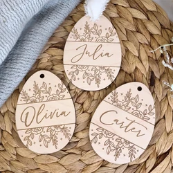 Personalized Easter Floral Kid Basket Wooden Name Tag Custom Happy Easter Party Decoration Festival Family Kids Boys Girls Gift