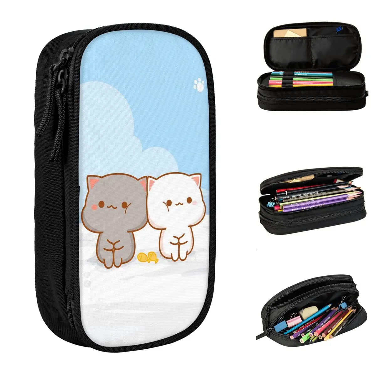 Federmäppchen mit Cartoon-Katze, modisch, Pfirsich und Goma Mochi, Stiftbox, Tasche, Mädchen, Jungen, große Aufbewahrung, Studenten, Schule, Kosmetik-Bleistiftbeutel