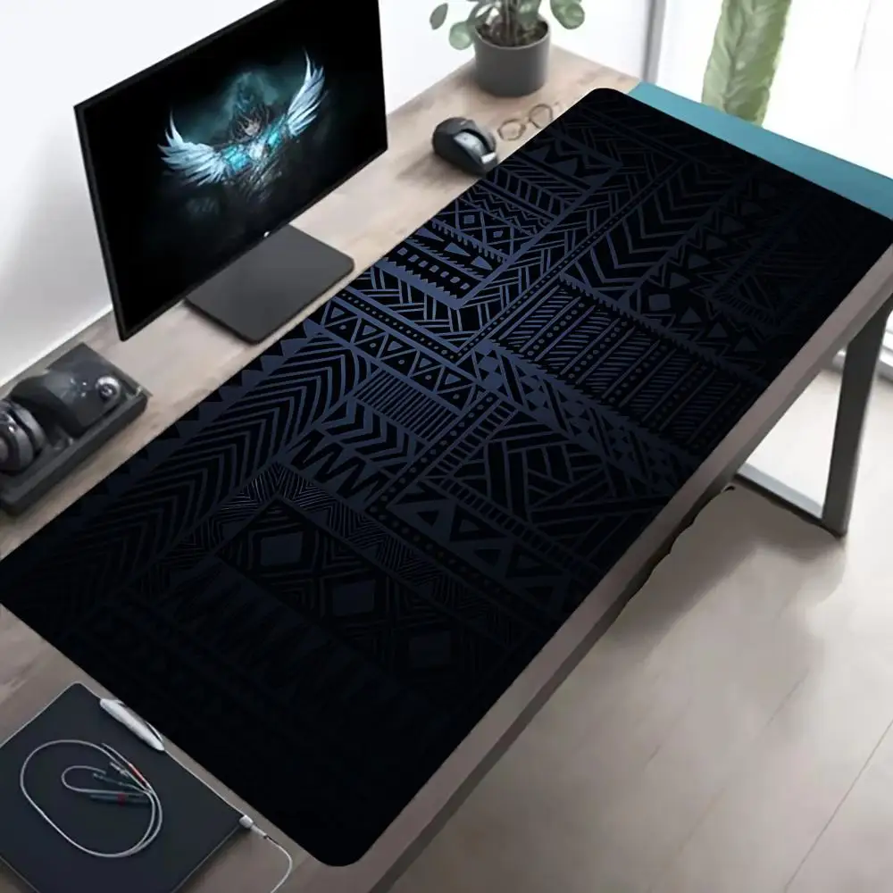 Dark Blue Ethnic Geometric Pattern Large Extended Gaming Mouse Pad Non-Slip Rubber Base Computer Desk Mat Mousepad office laptop