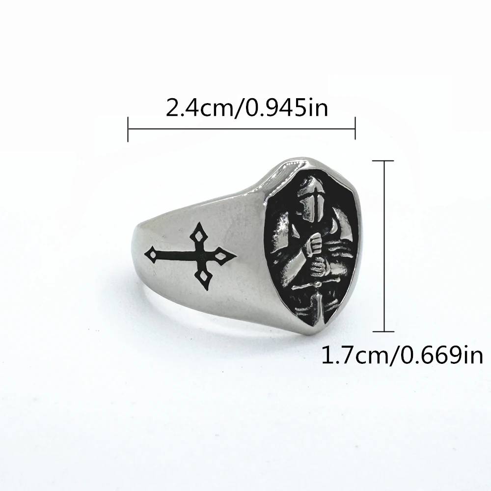 Solid Warrior Cross Ring 316L Stainless Steel Jewelry Helmet and Armor Hero Man Ring size 7-13