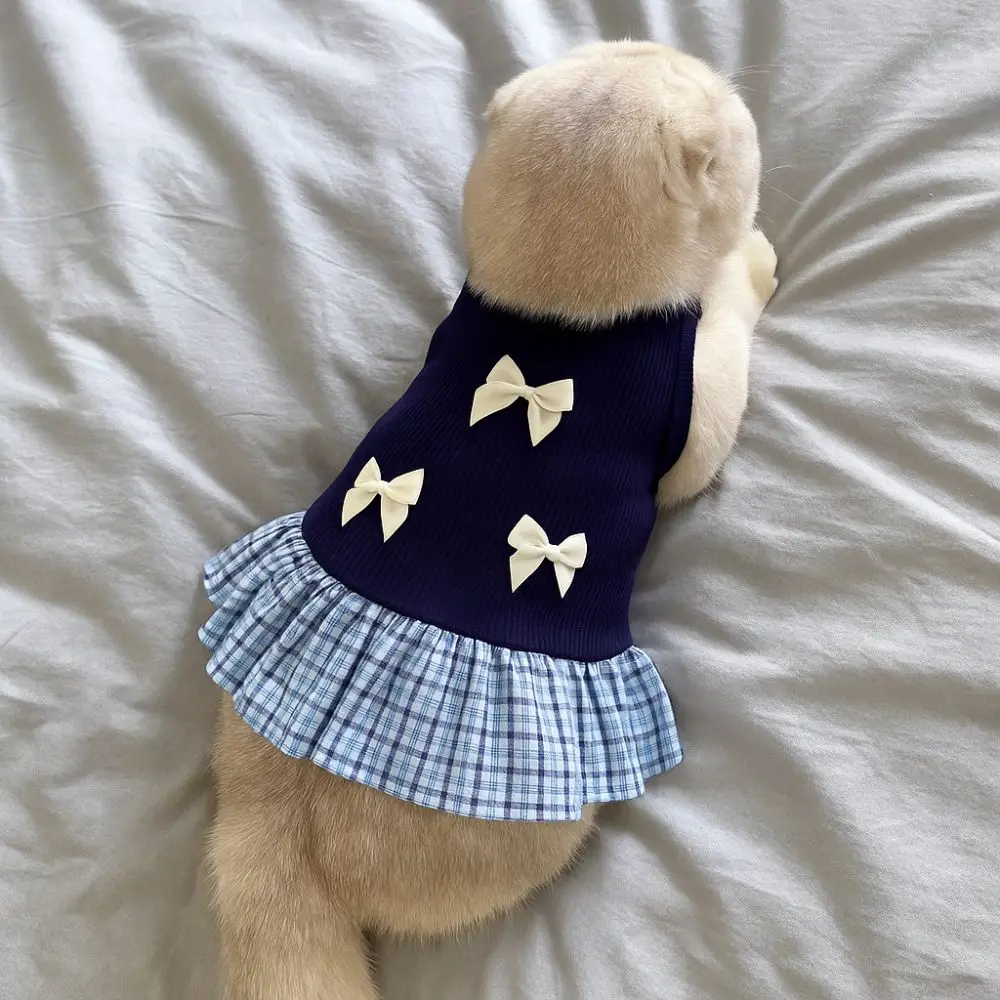 

Pet Apparel Korean Style Dog Princess Skirt Thin Breathable Pet Strap Dress Bowknot Plaid Soft Cat Bow Dress Photograph