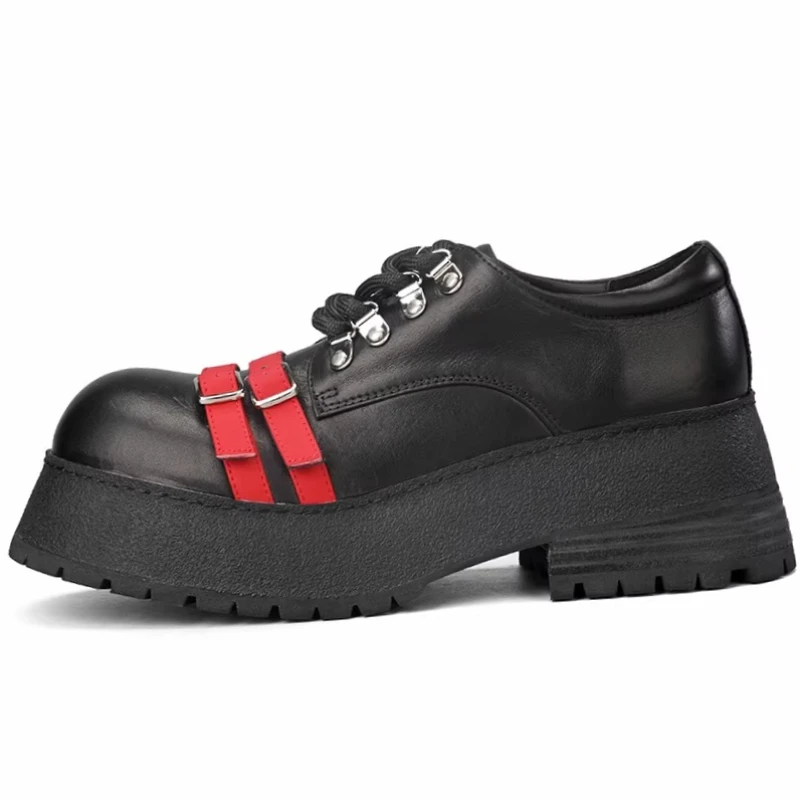 Men's Dress Shoes Couple's Genuine Leather Casual Height Increasing Shoes Britain and American Original Wide Version Derby Shoes