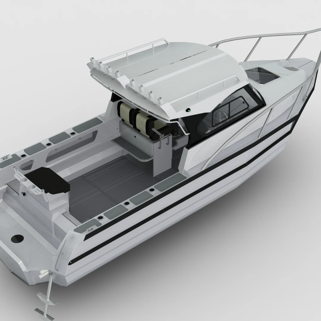 2021 new design 7.5 meters simple process aluminum fishing boat rowboat with pontoon hull and engine