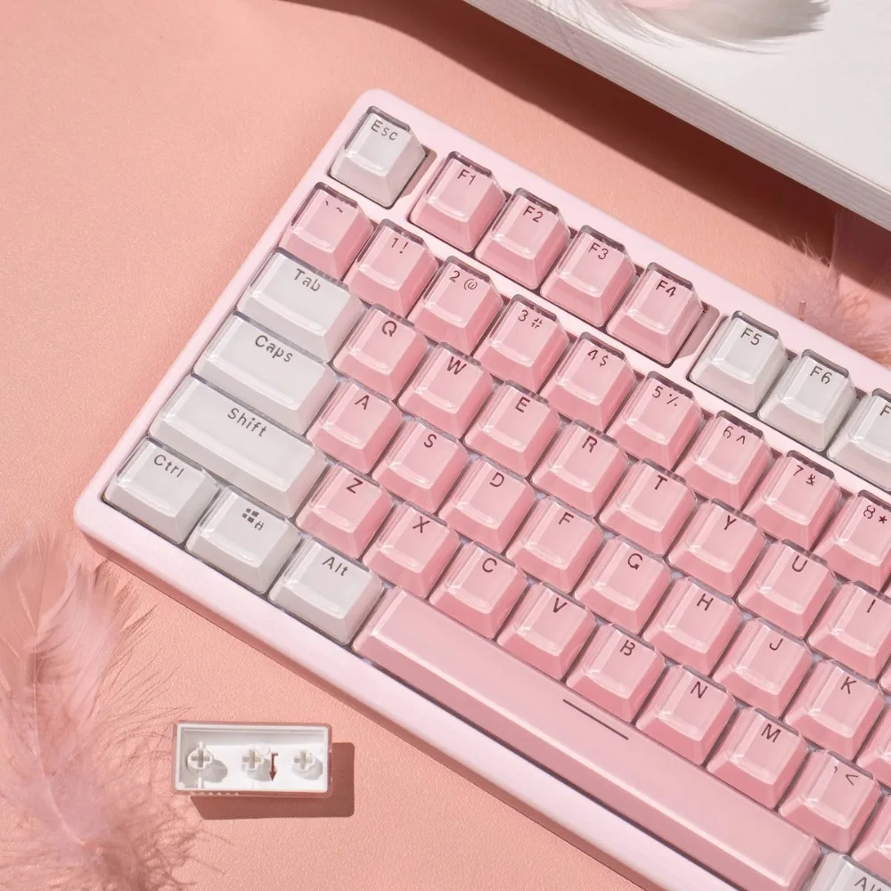 

123 Keys Pink Crystal Keycaps Translucent OEM Height ABS Thermal Sublimation For 61 68 75 87 104 108 Mechanical Keyboard