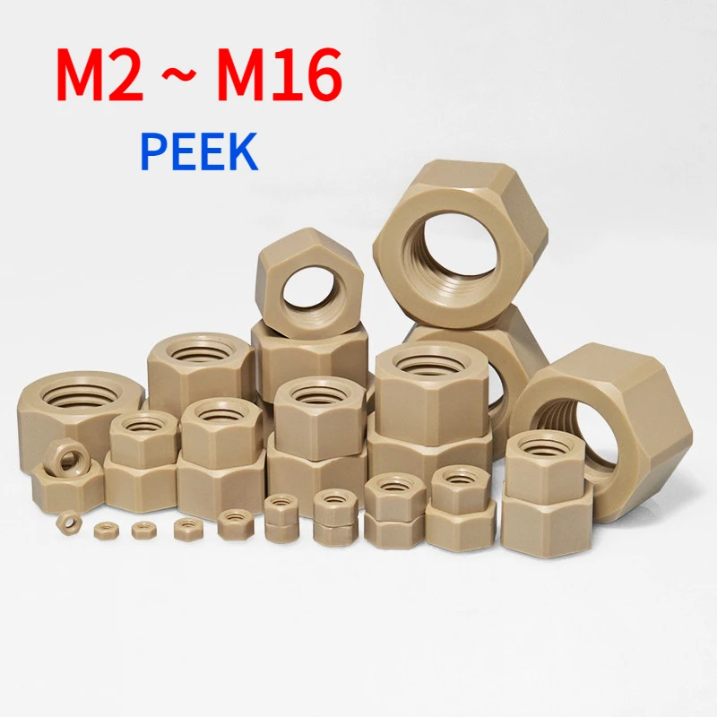 1pcs DIN934 M2 M2.5 M3 M4 M5 M6 M8 M10 M12 M14 M16 PEEK High-strength High-temperature Resistant Insulation Hex Hexagon Nut