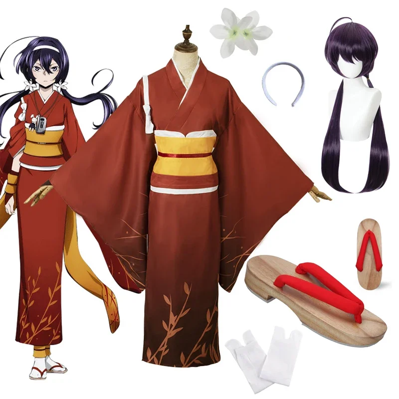 Anime Bungo Zwerfhonden Cosplay Kostuum Izumi Kyouka Cosplay Kimono Hair Hoepel Halloween Carnaval Party Roleplay Outfits Pruik Schoenen