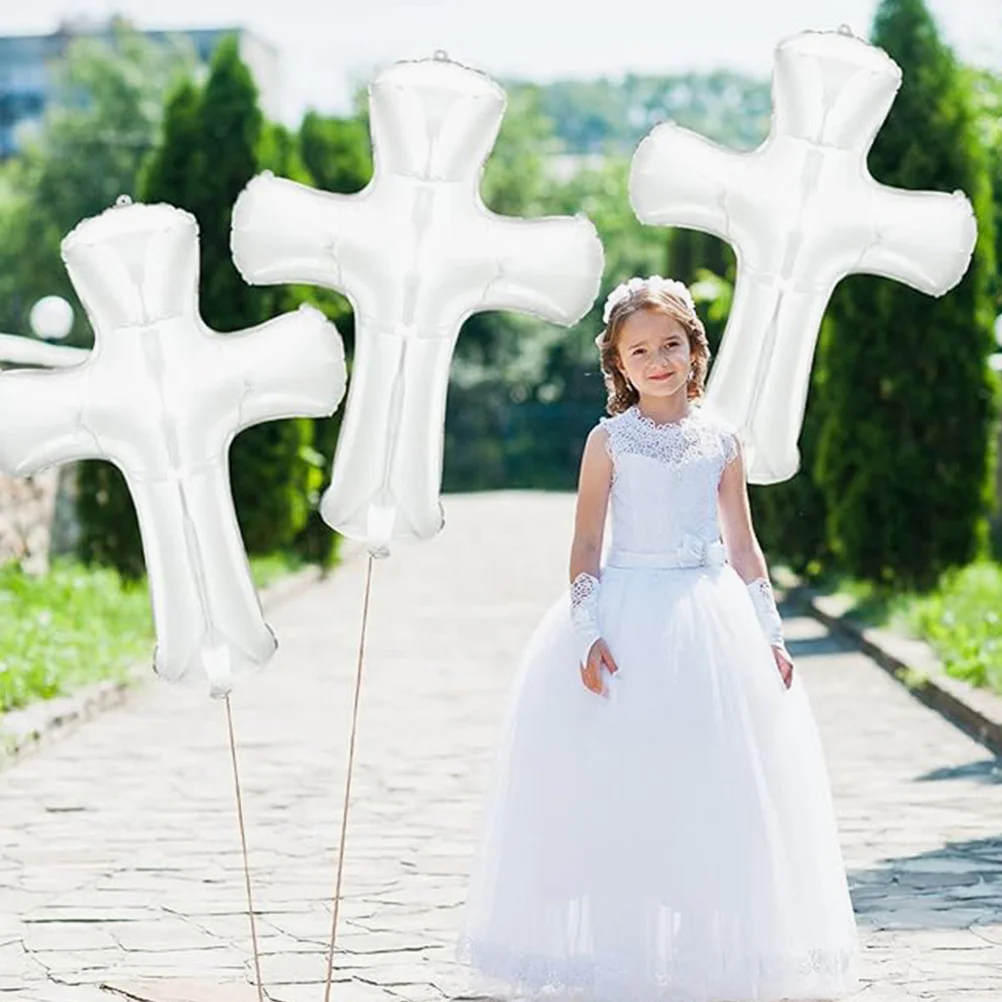 

8Pcs Cross Foil Baptism Balloons Aluminum Baby Shower Party Decor Birthday Christening Balloons Cross Shape Balloon