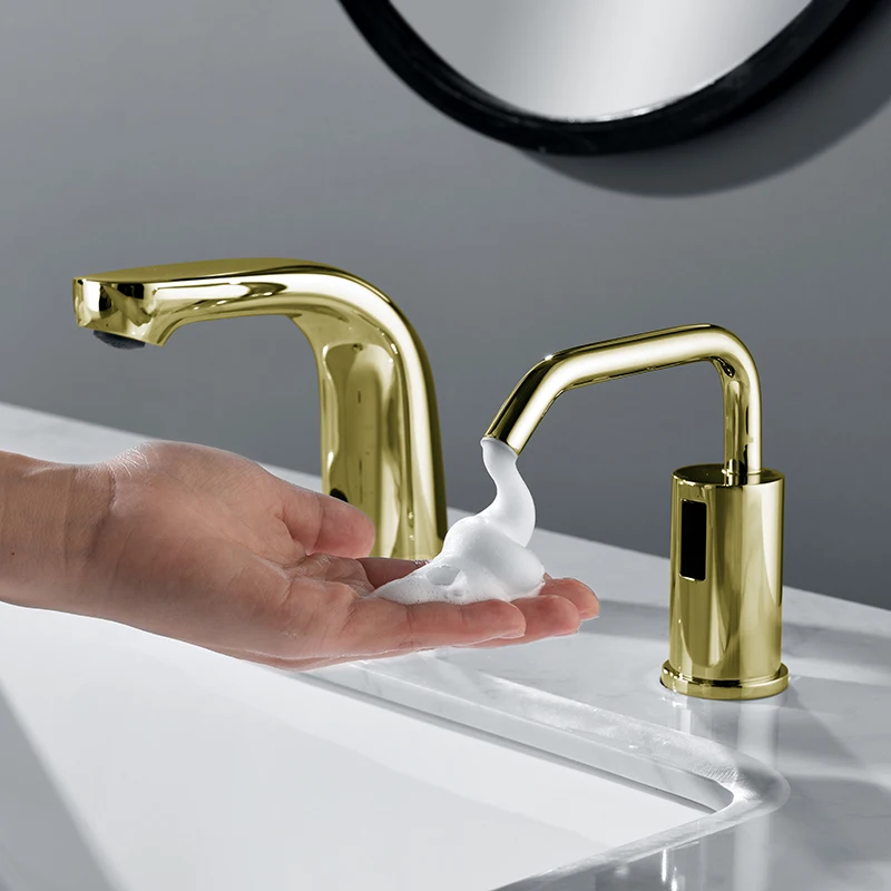 Keran sensor modern, wastafel, keran sensor cerdas inframerah AC/DC panas dan dingin