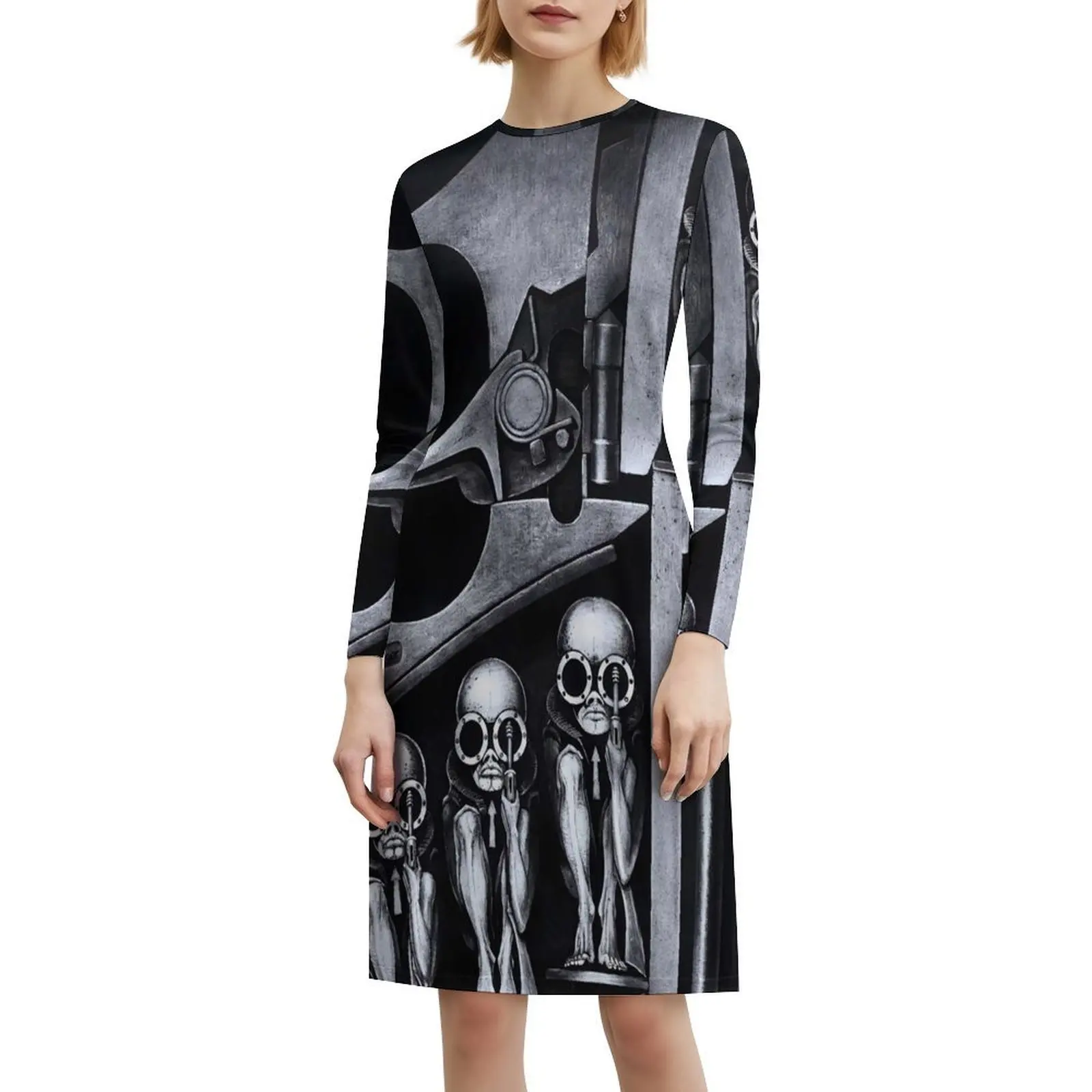 فستان هانز رويدي جيجر آرت على الطراز الكوري للنساء فستان كاجوال أنيق للحفلات أو الارتداء اليومي هانز رويدي جيجر هانز رويدي