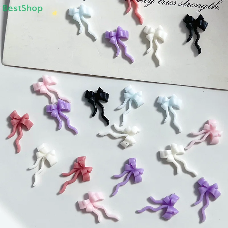 10 pçs dupla camada bowknot encantos do prego 3d doce fita arcos arte do prego strass mini resina laço manicure jóias peças diy