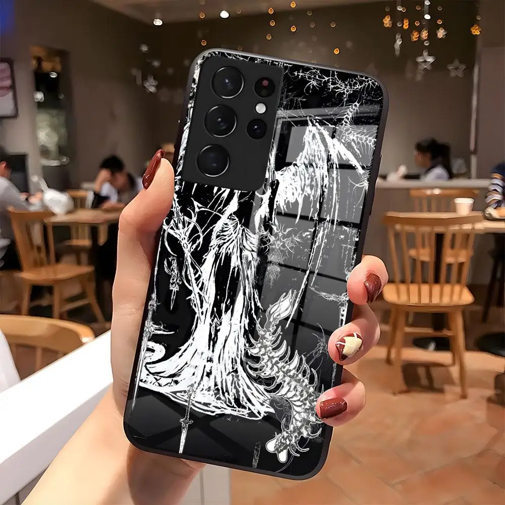 Gothic Coquette Cyber Sigilism Cross Phone Case For Samsung S25 S24 FE S23 S22 S21 Plus S20 Ultra Note20Ultra Black Glass Cover