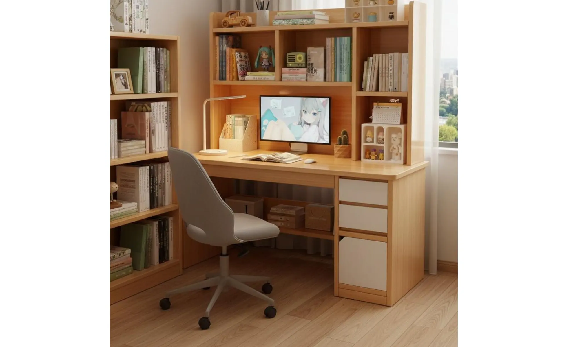 Computer Desk with Shelving Unit Multi-Functional Study Desk with Shelving Unit Home Furniture Space Saving Wide Desktop