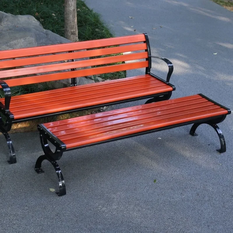 Outdoor Park Bench Antiseptic Wood Plastic Wood Household Community Open Square Stool Leisure Seat Cast Iron Frame Durable