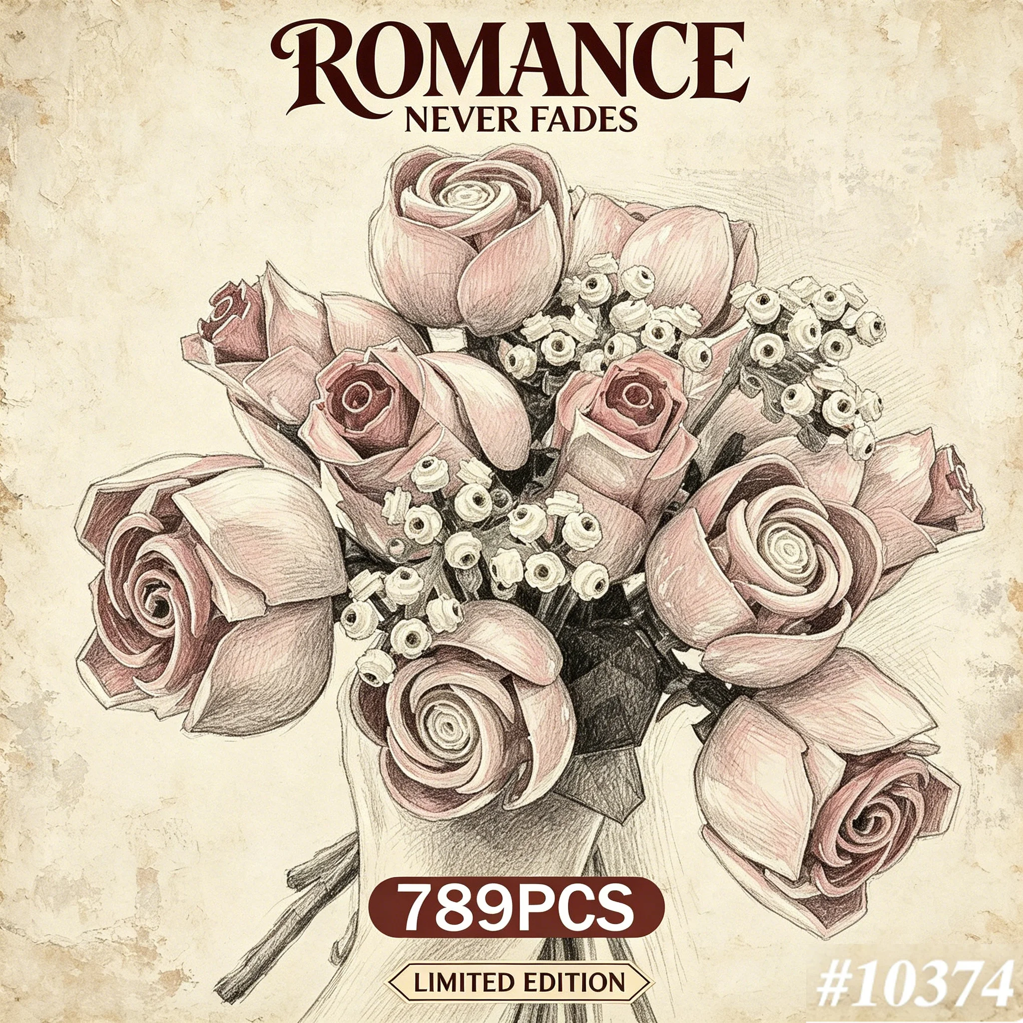 Technologie Neuer Romantischer Blumenstrauß Rosa Rosen Modell 789 Teile 10374 Bausteine Sets Geeignet für Mädchen Damen Geschenke zum Muttertag
