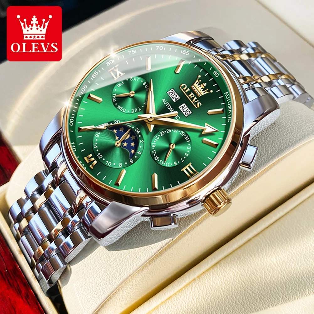

OLEVS 6633 Luxury Men's Watches Automatic Watch Men Stainless Steel Waterproof Business Sport Moon Phase Mechanical Wristwatch