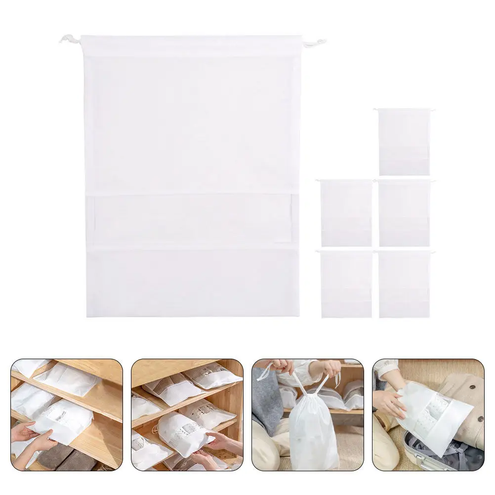 

6Pcs Drawstring Shoe Bag Clear Window Shoe Storage Organizer Reusable Travel Pouch for Boots Electronics Cables Cosmetics Makeup