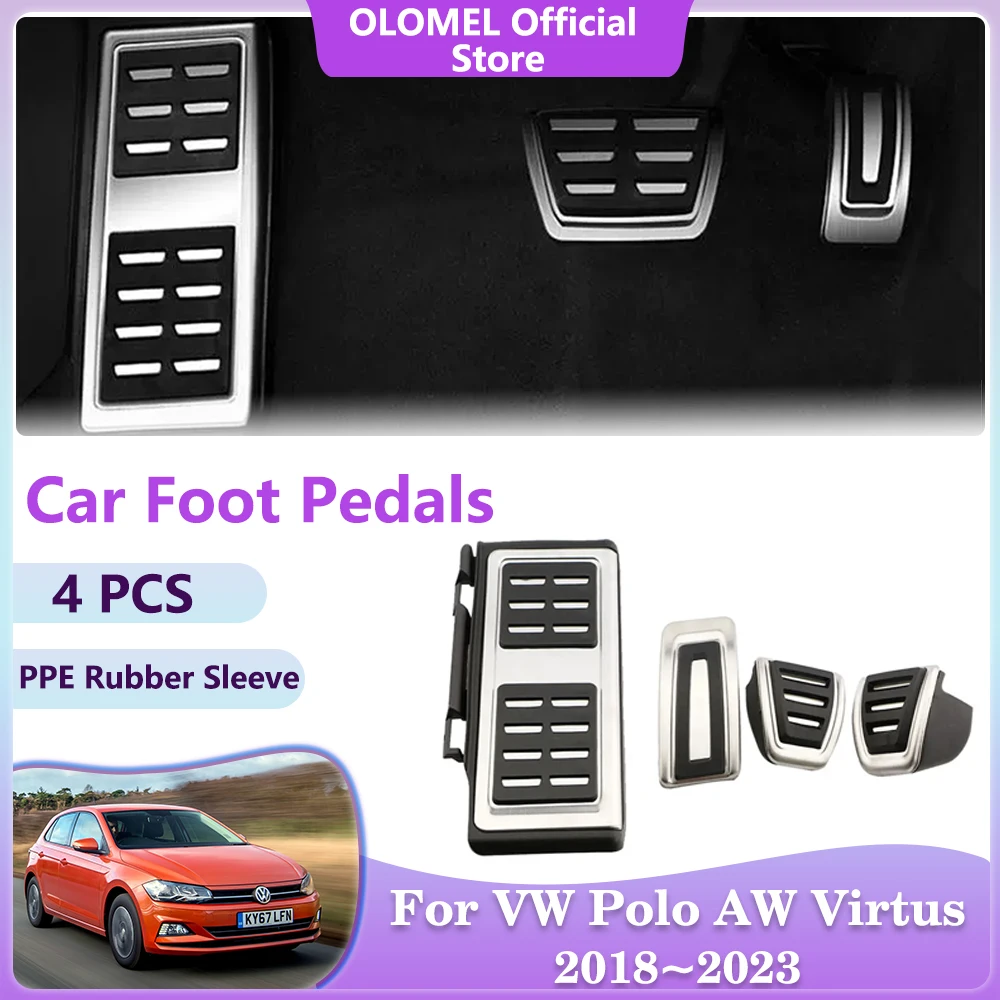 Pedales de pie de freno de coche, almohadillas de Pedal de acelerador sin perforación, accesorios de piezas interiores para Volkswagen Polo AW BZ VW Virtus 2018 ~ 2023 2019 2020 2021 2022