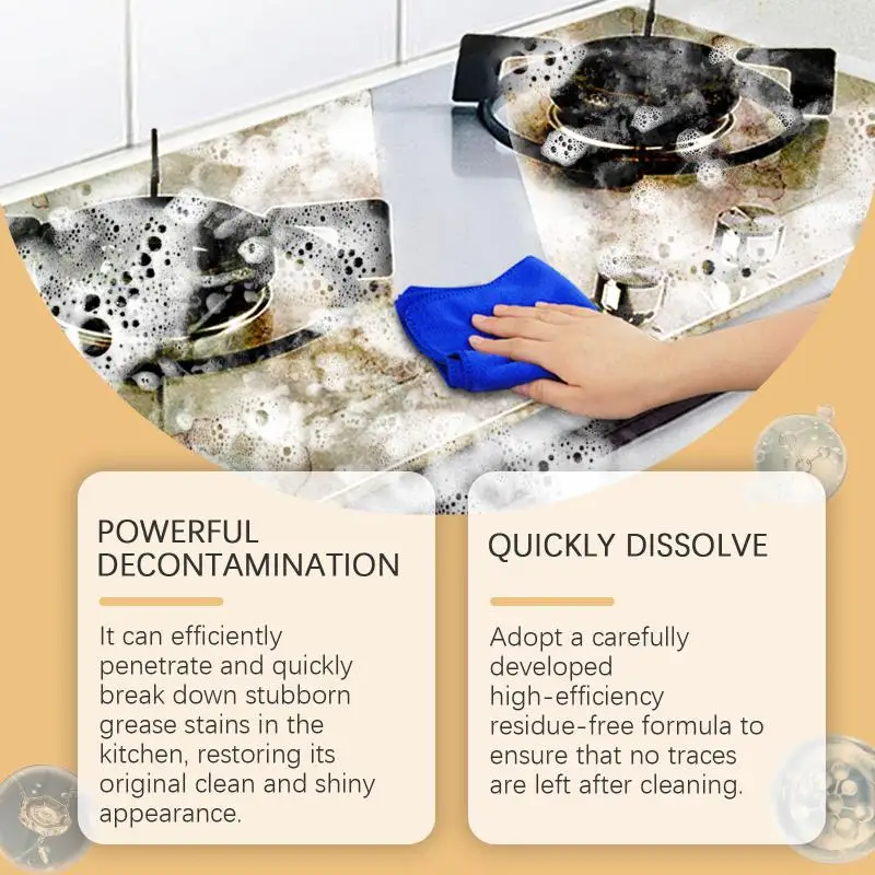 Grease Remover Foam Kitchen Oil Stain Cleaner Range Hood Degreasing All Purpose Cooktops Cleaning Grills Ovens Grease Cleaner{H}