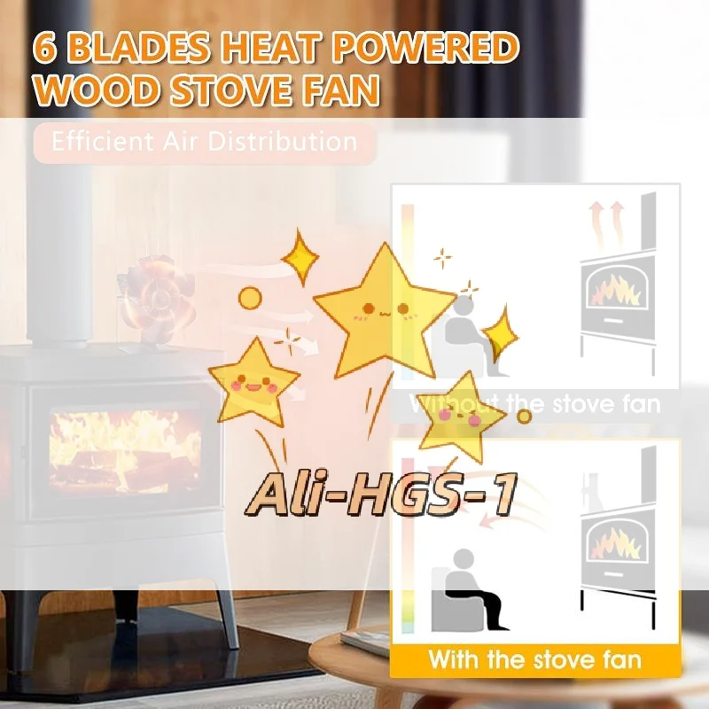 

Вентилятор для печи с 6 лопастями, автономный, бесшумный, для равномерного распределения тепла в дровяных печах и каминах, без электричества