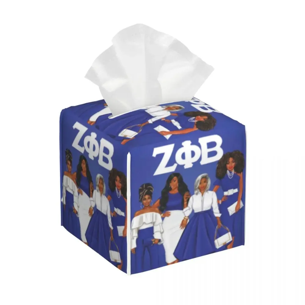 Custom Zeta Phi Beta Sorority Tissue Box Cover Square PU Leather ZOB Facial Tissues Holder for Office