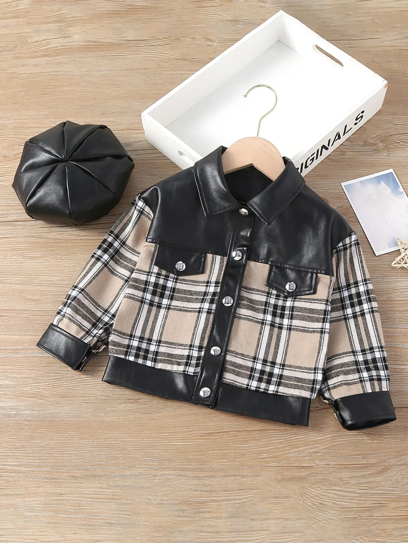 2-7 Years Old Autumn Winter Coat Long Sleeve Plaid Leather Jacket Outerwear For Kids