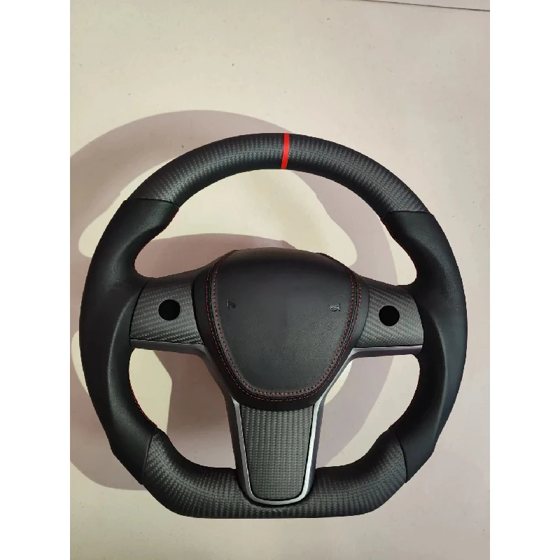 HeatedCarbonFiber Leather 3-Spoke Yoke Sports Steering WheelCustomizable Stitch Color 35mm Grip  Model S/3/Y/X Customizable