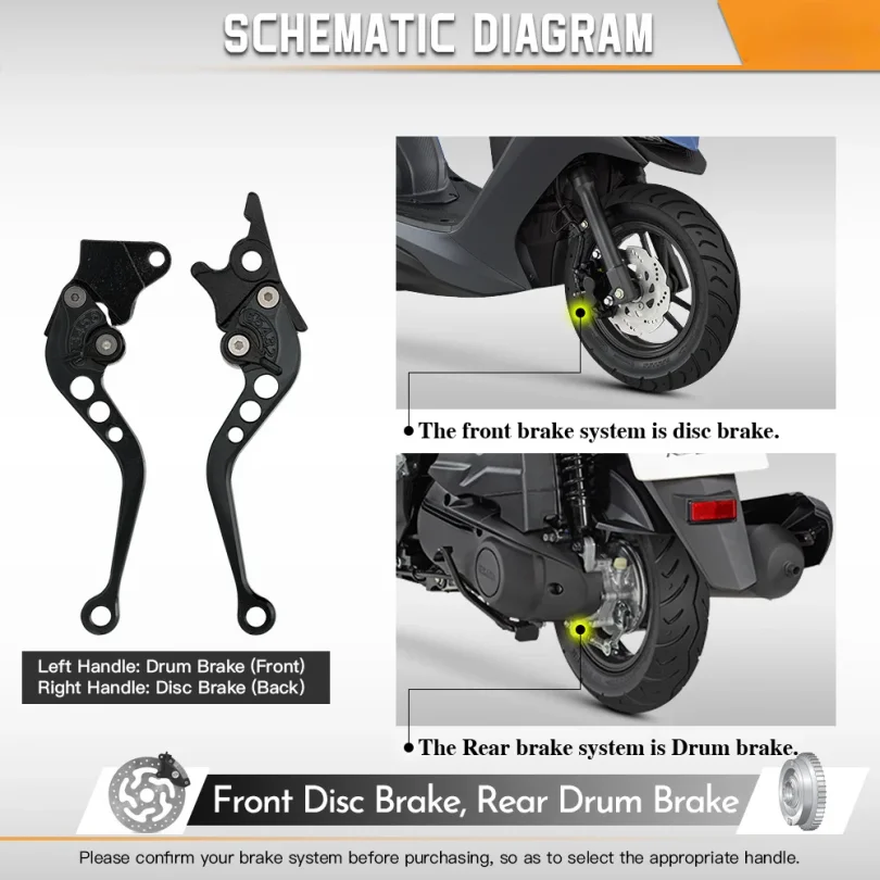 Universal Motorcycle Brake Levers Motorcycle Front Disc Rear Drum Brake Accessories Modified Horn Adjustable Hand Lever GY6