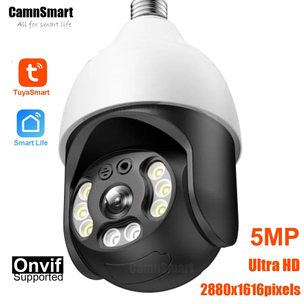 5MP Security IP Camera Onvif NVR E27 Light Bulb PTZ Video Surveillance Protection 256G System Smart Home Auto Tracking AI Human